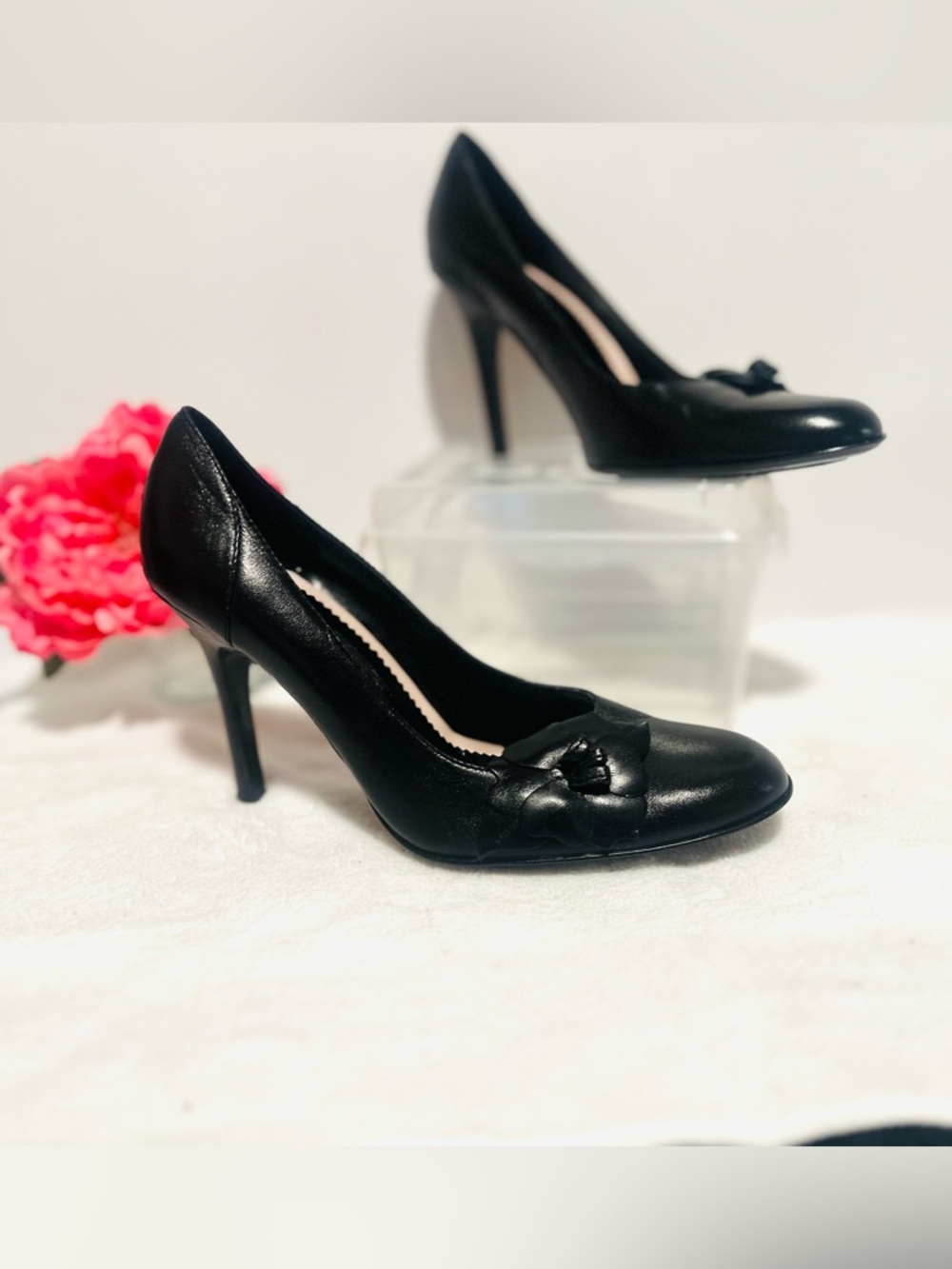 Amanda Smith “Rose” Soft Black Leather Classic Mid Stiletto Pumps  8.5